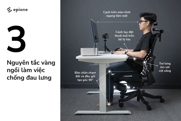 3 Nguyên tắc vàng ngồi làm việc chống đau lưng